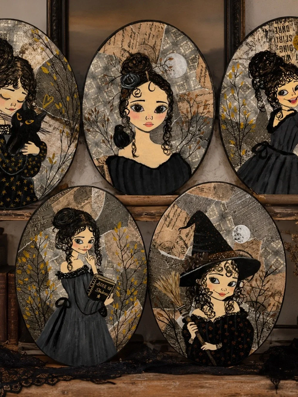 Hand-Painted Black & Beige Girl Portrait Wall Plaque - Artisan Home Wall Decor